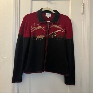 Vintage Christopher & Banks Cotton Moose Zip Up Cardigan
